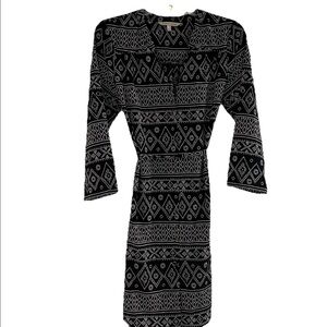 41 Hawthorn Black White Aztec Button Down V-Neck Polyester Shirt Dress Size S